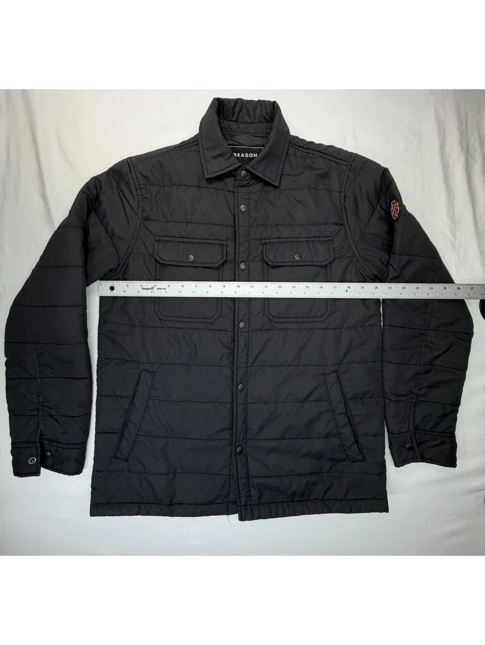 Reason Men's Jacket Front Pocket Button Collared Solid Polyester Size M Black